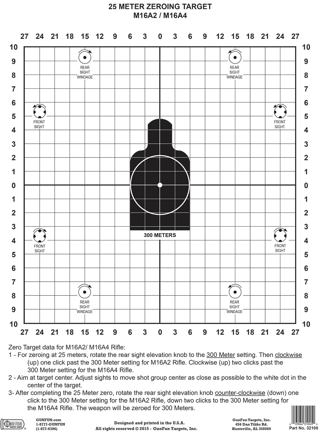 M16 A2 And A4 Zeroing Target Black 32100 GunFun Targets Inc Worksheets Library