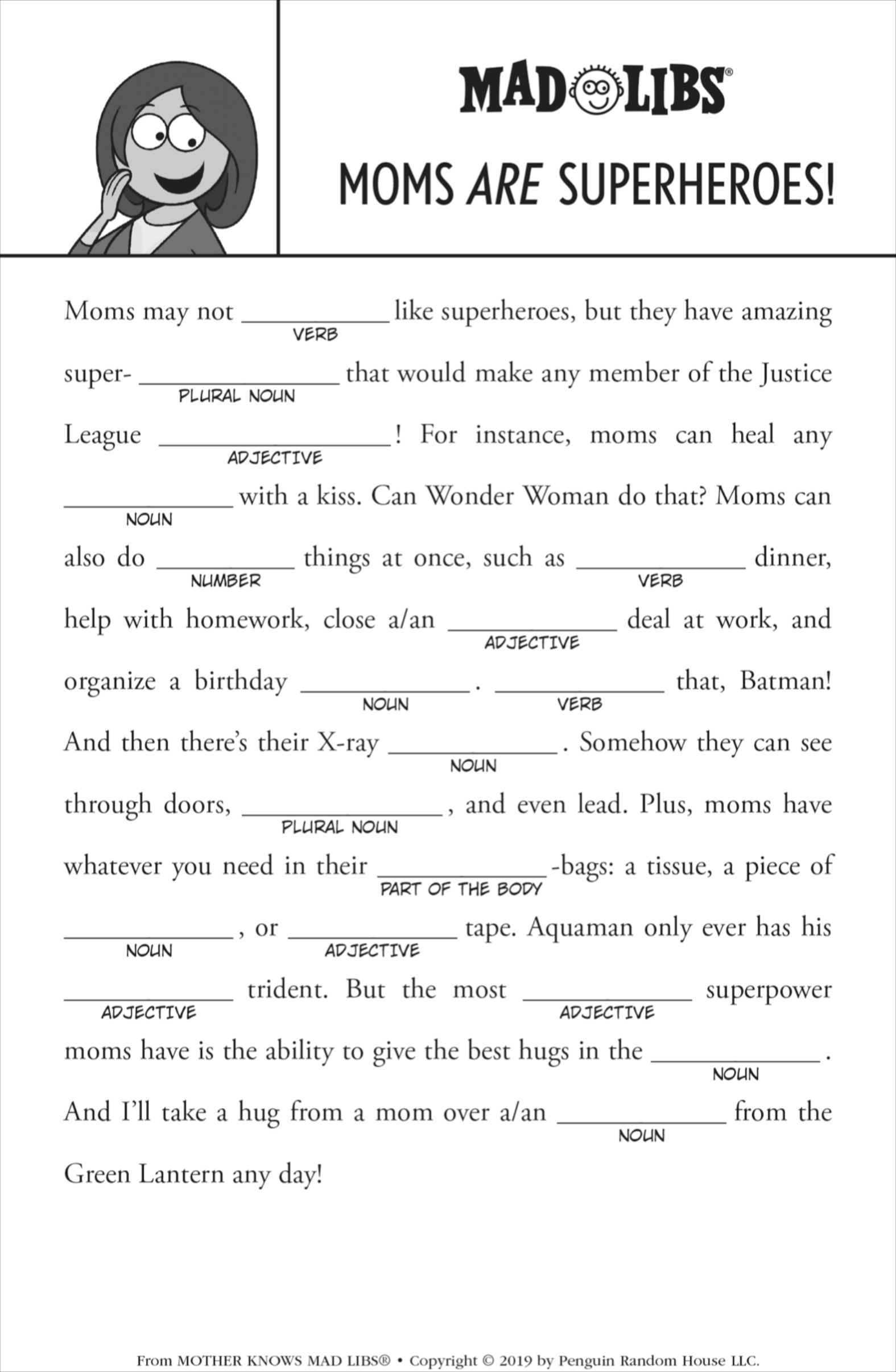 MAD LIBS Moms Are Superheroes Worksheets Library