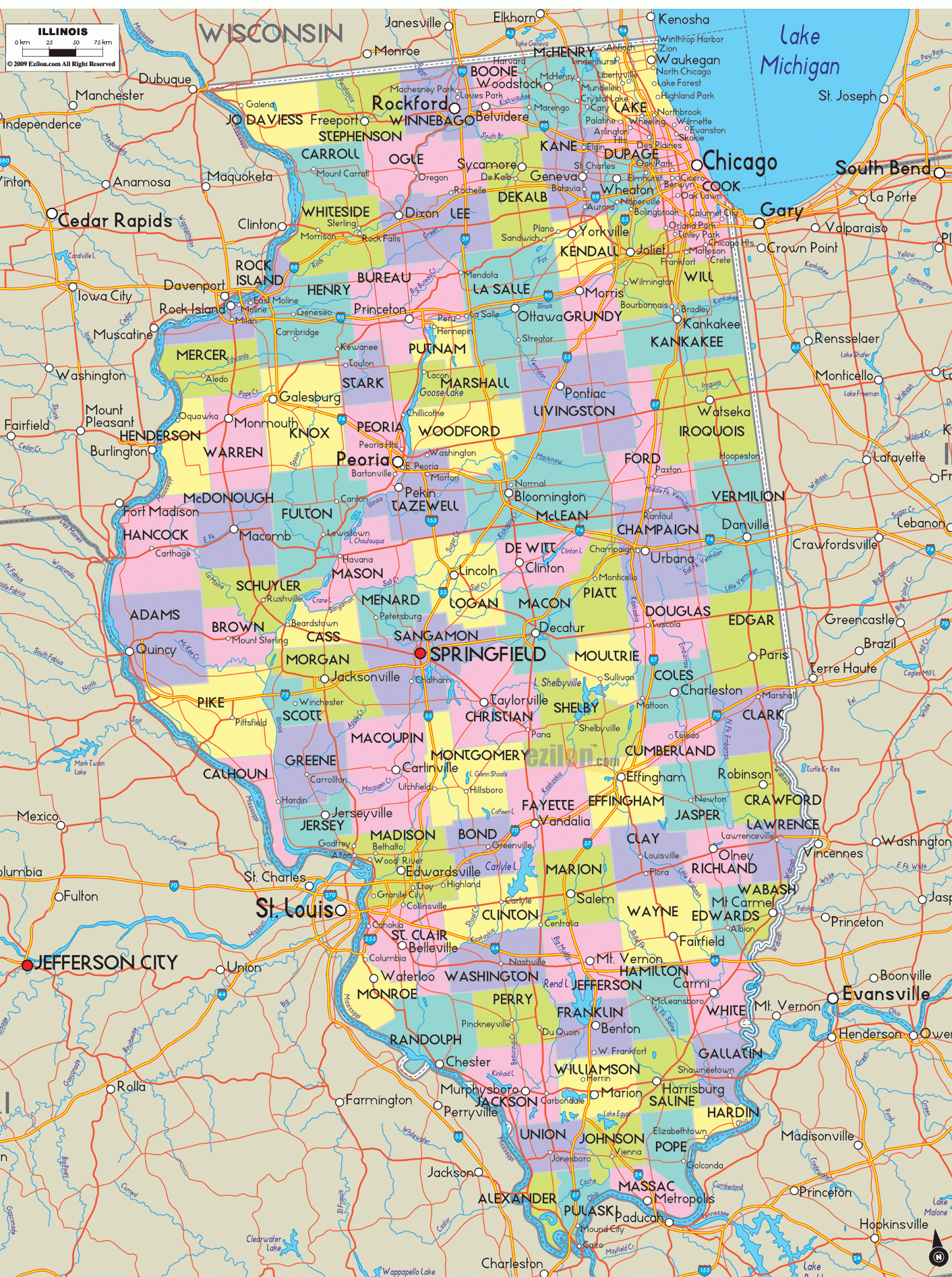 Map Of Illinois Illinois Map With Cities Counties And Roads 