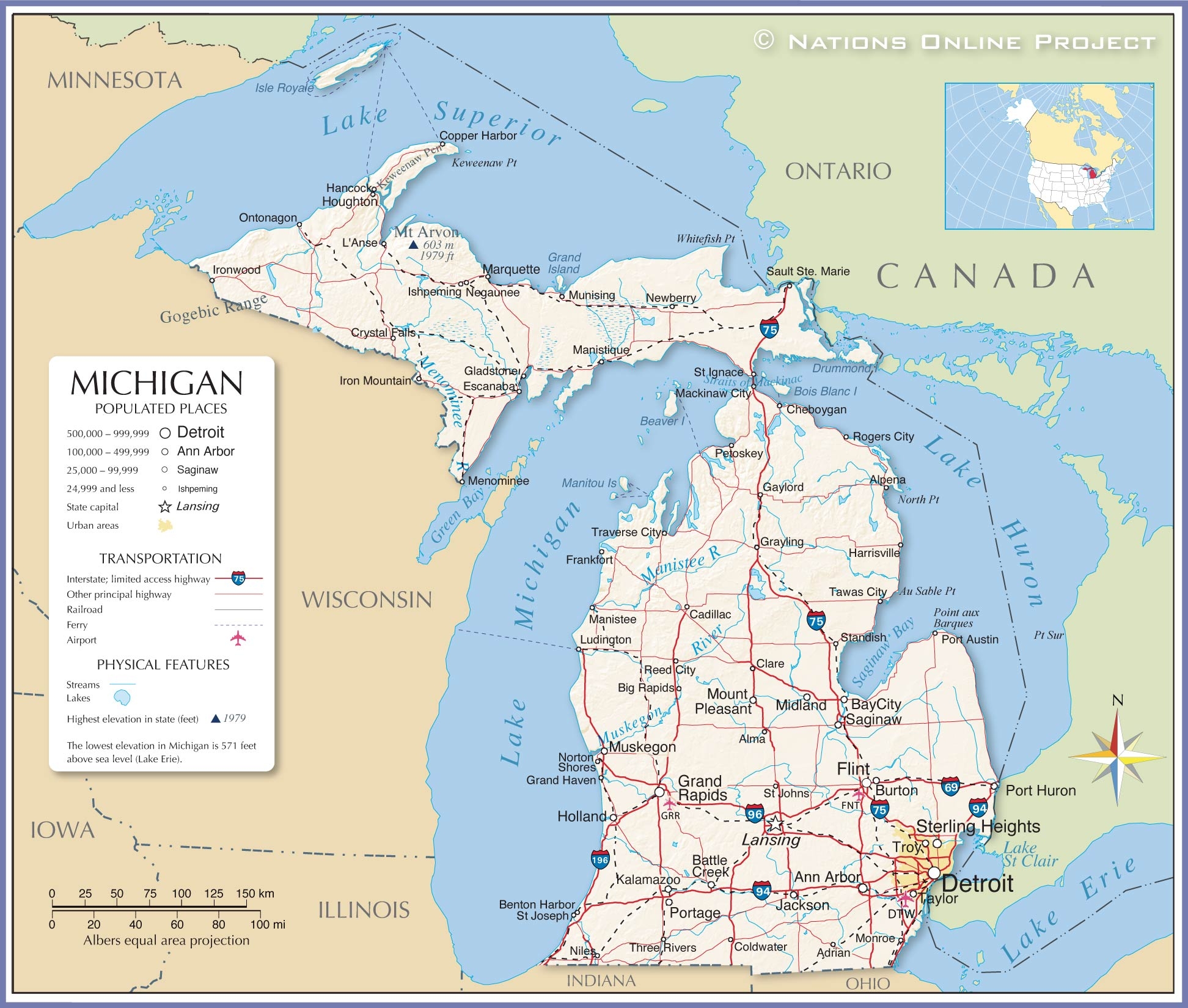Map Of The State Of Michigan USA Nations Online Project