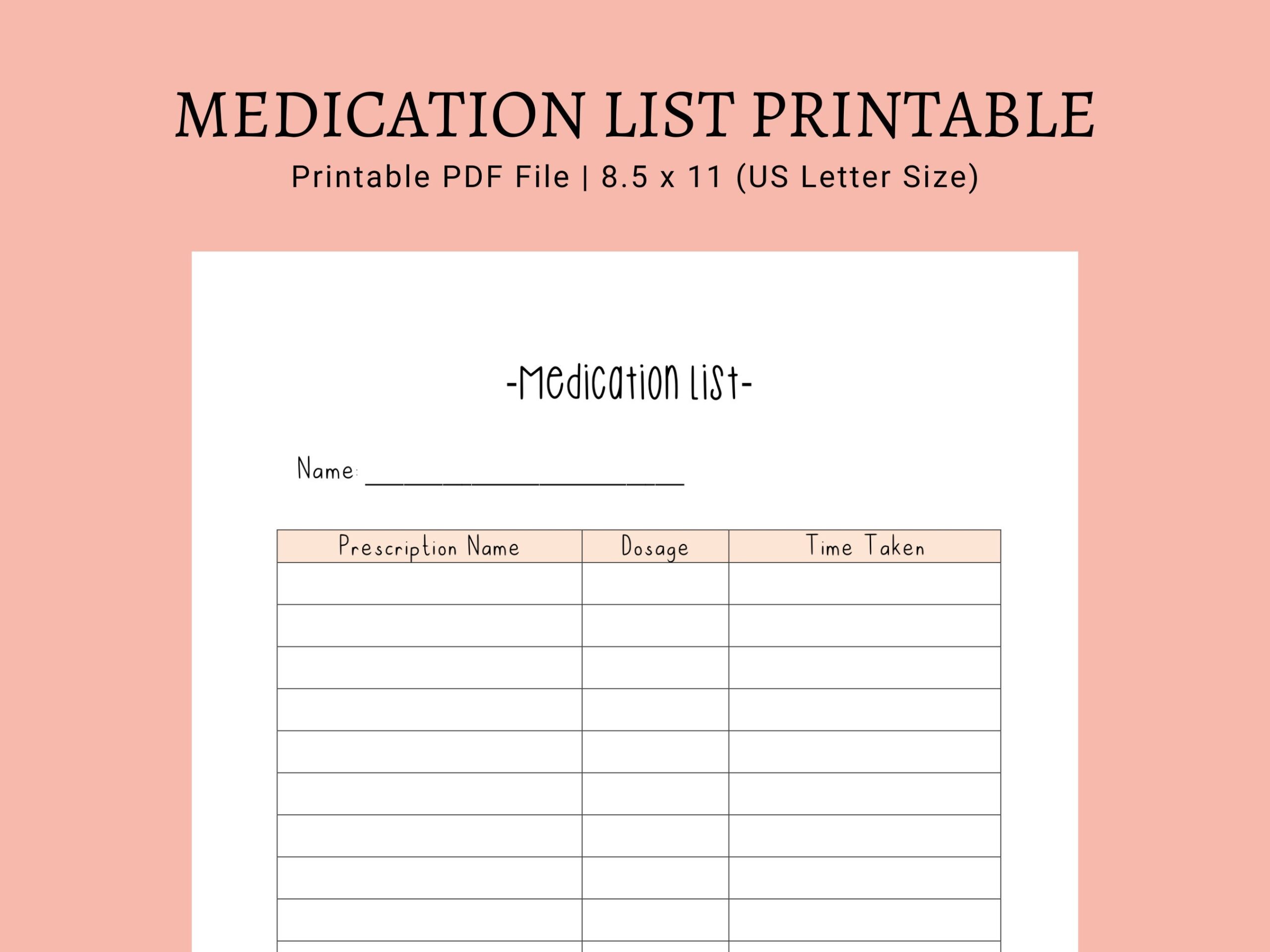 Medication List Printable Printable PDF List Medication Tracker Etsy