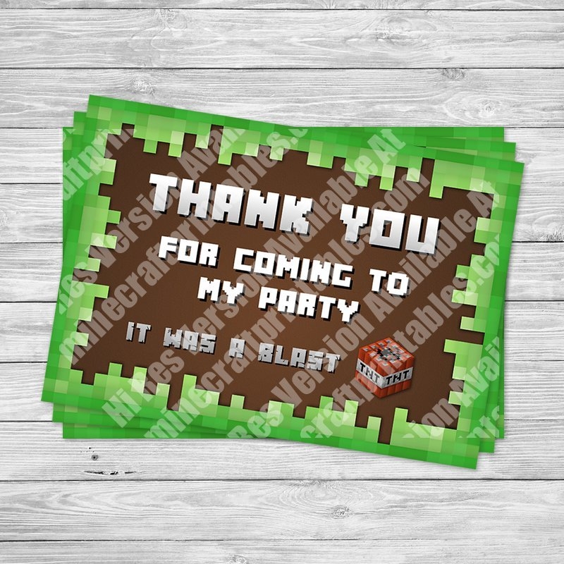 Minecraft Printable Thank You Cards Minecraft Birthday Party 