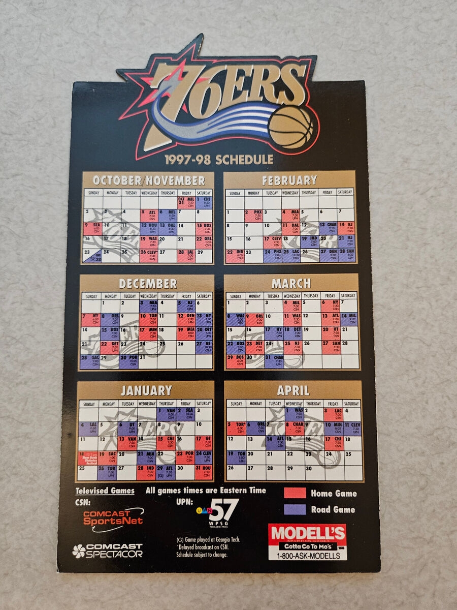MS20 Philadelphia 76ers 1997 98 NBA Basketball Magnet Schedule Modell s EBay