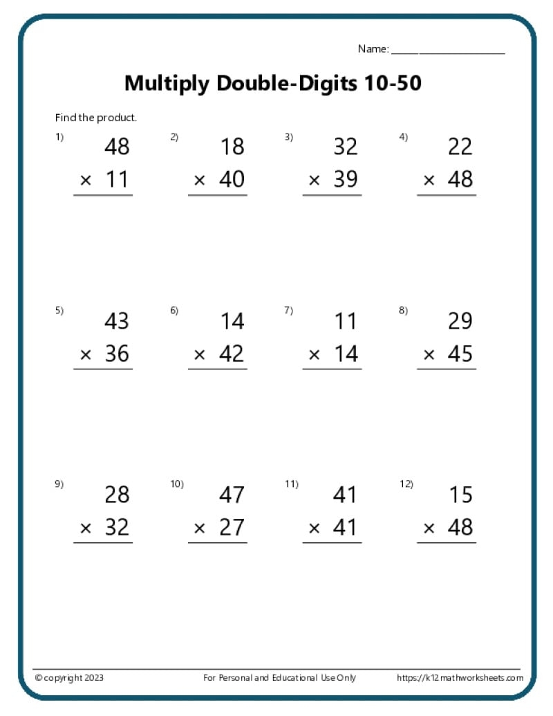 Multiplication Worksheets K12 Math Worksheets