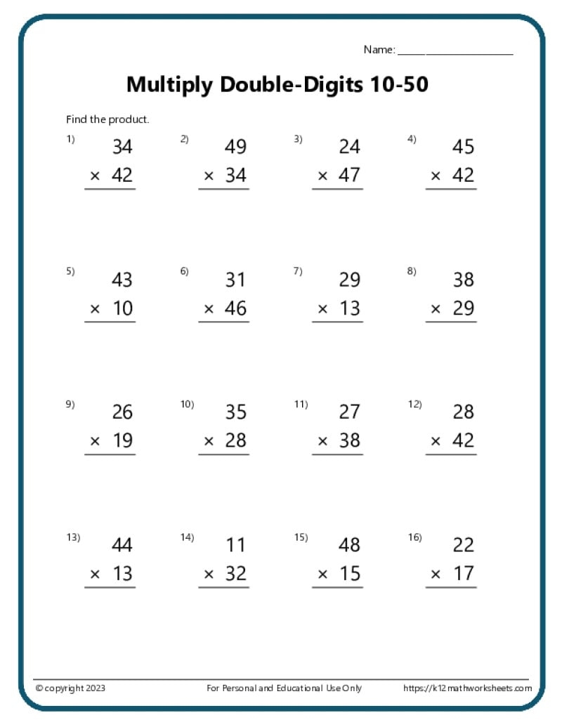 printable multiplication pages