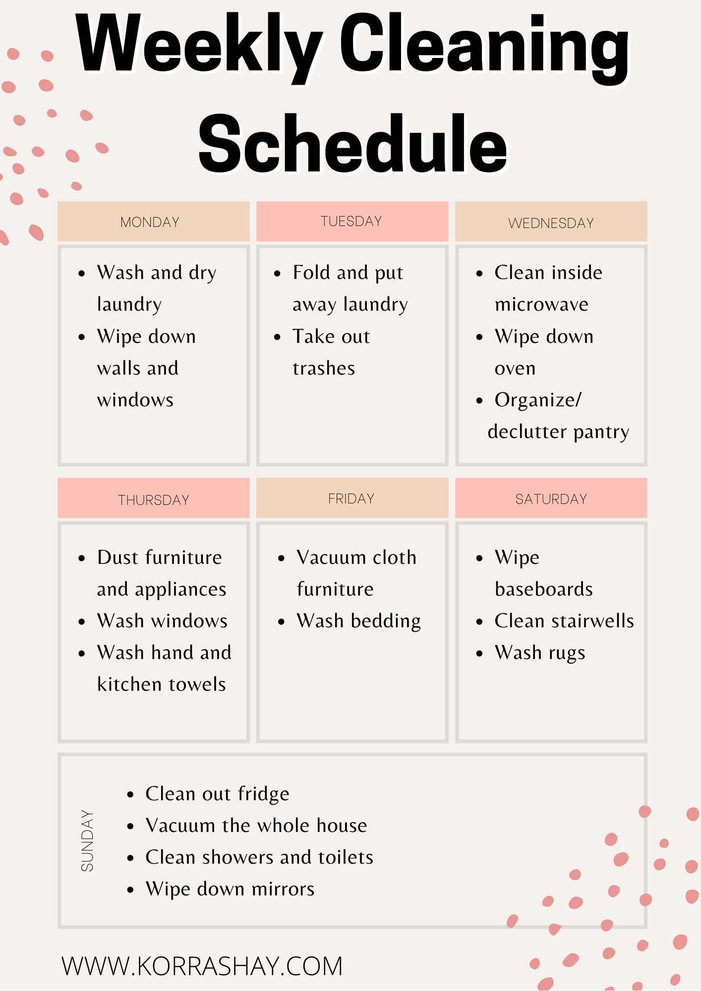 My Helpful Home Weekly Cleaning Schedule Printable KorraShay