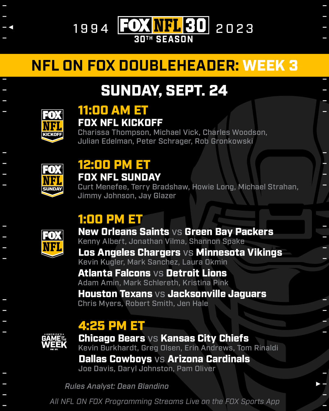 NFL On FOX Week 3 Schedule And Regionalization Fox Sports Press Pass