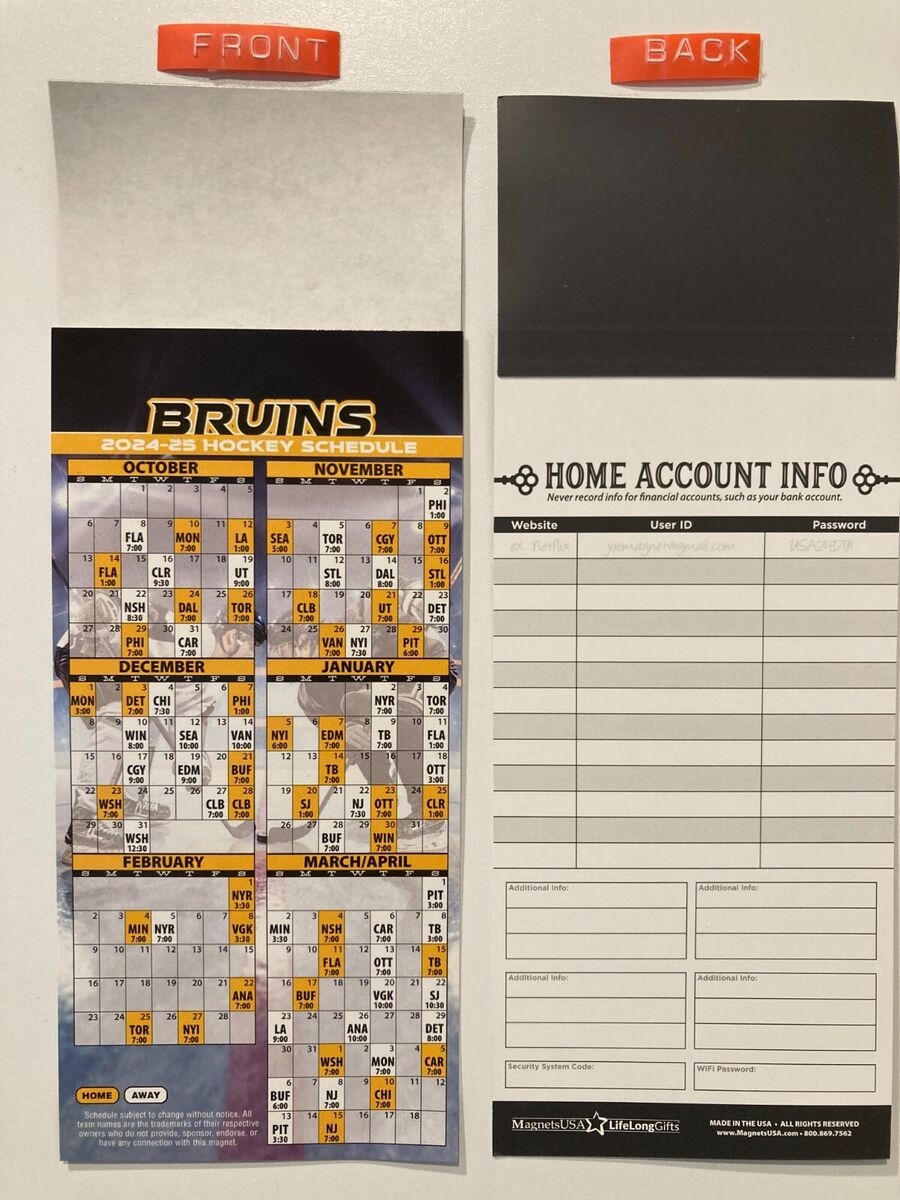 NHL 2024 2025 BOSTON BRUINS MAGNET SCHEDULE TEAMS DATES U0026 TIMES NEW