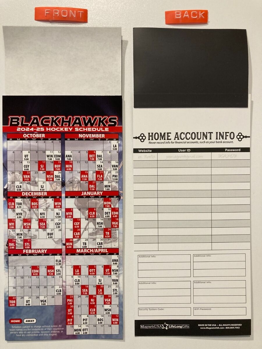 NHL 2024 2025 CHICAGO BLACKHAWKS MAGNET SCHEDULE TEAMS DATES U0026 TIMES NEW