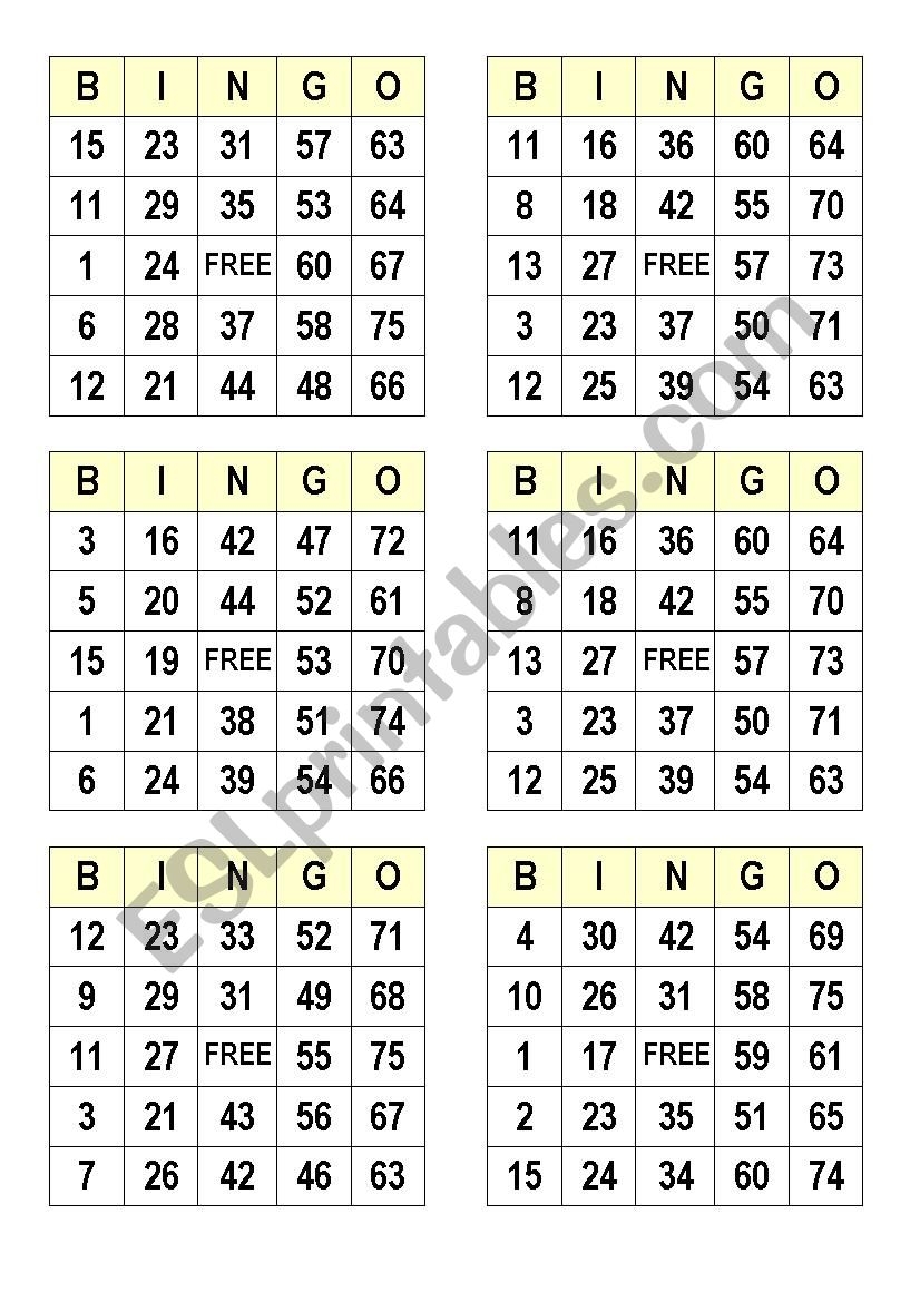 Numbers Bingo Cards ESL Worksheet By Satodude