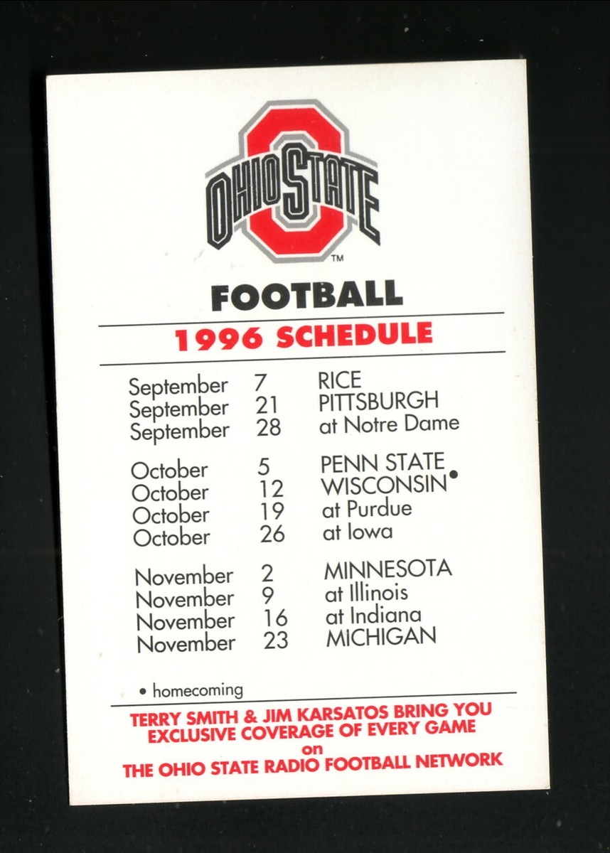 Ohio State Buckeyes 1996 Football Schedule Big Bear EBay