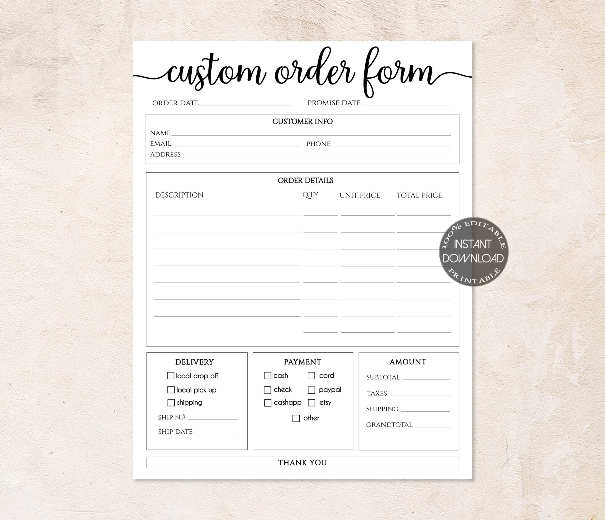 Order Form Editable Crafters Order Form Template Etsy Shop Craft Worksheets Library