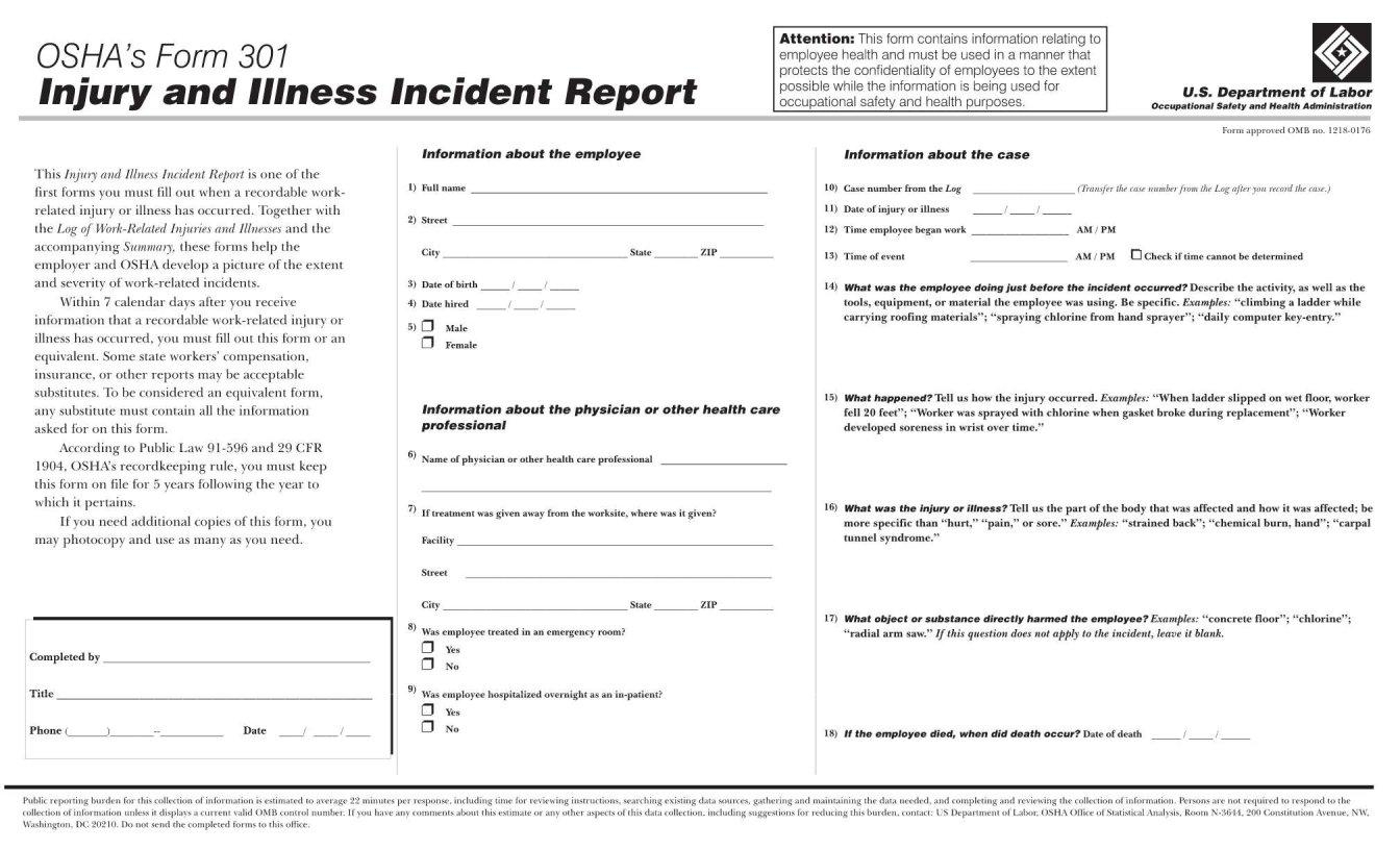 Osha Form 300 Fill Out Printable PDF Forms Online