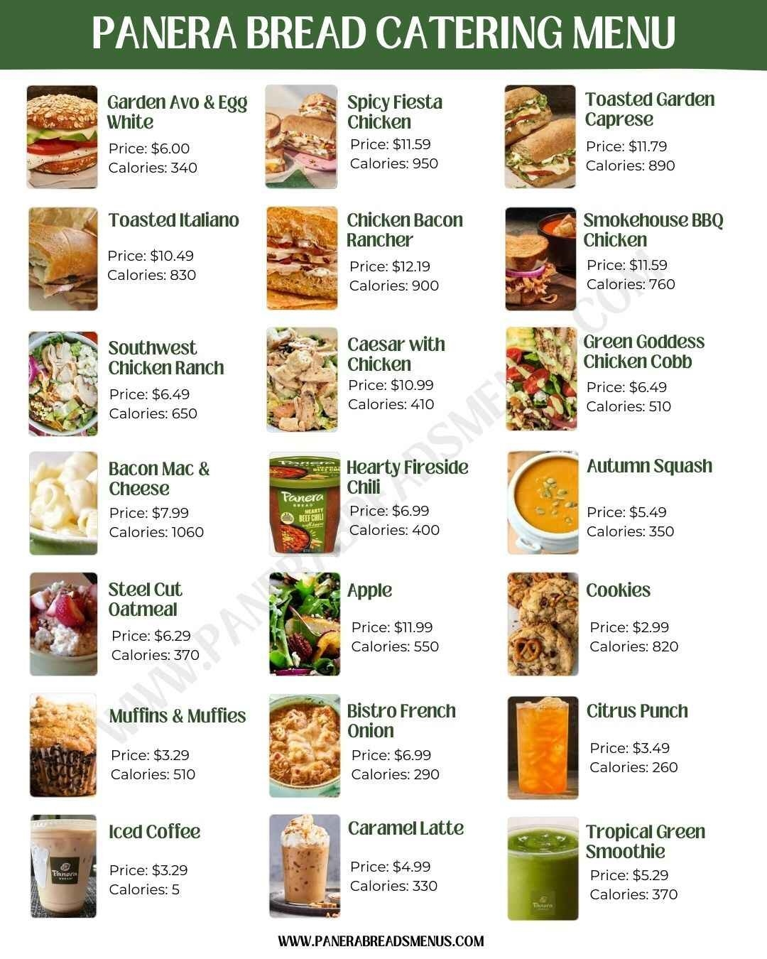 Panera Bread Catering Menu Updated August 2025