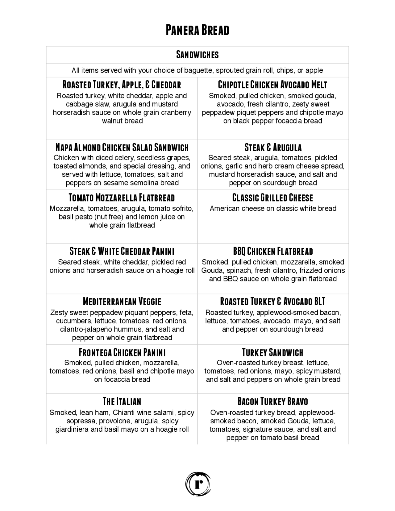 Panera Bread Menu Sandwiches Salads Soups And More Lecture Notes Italian Docsity