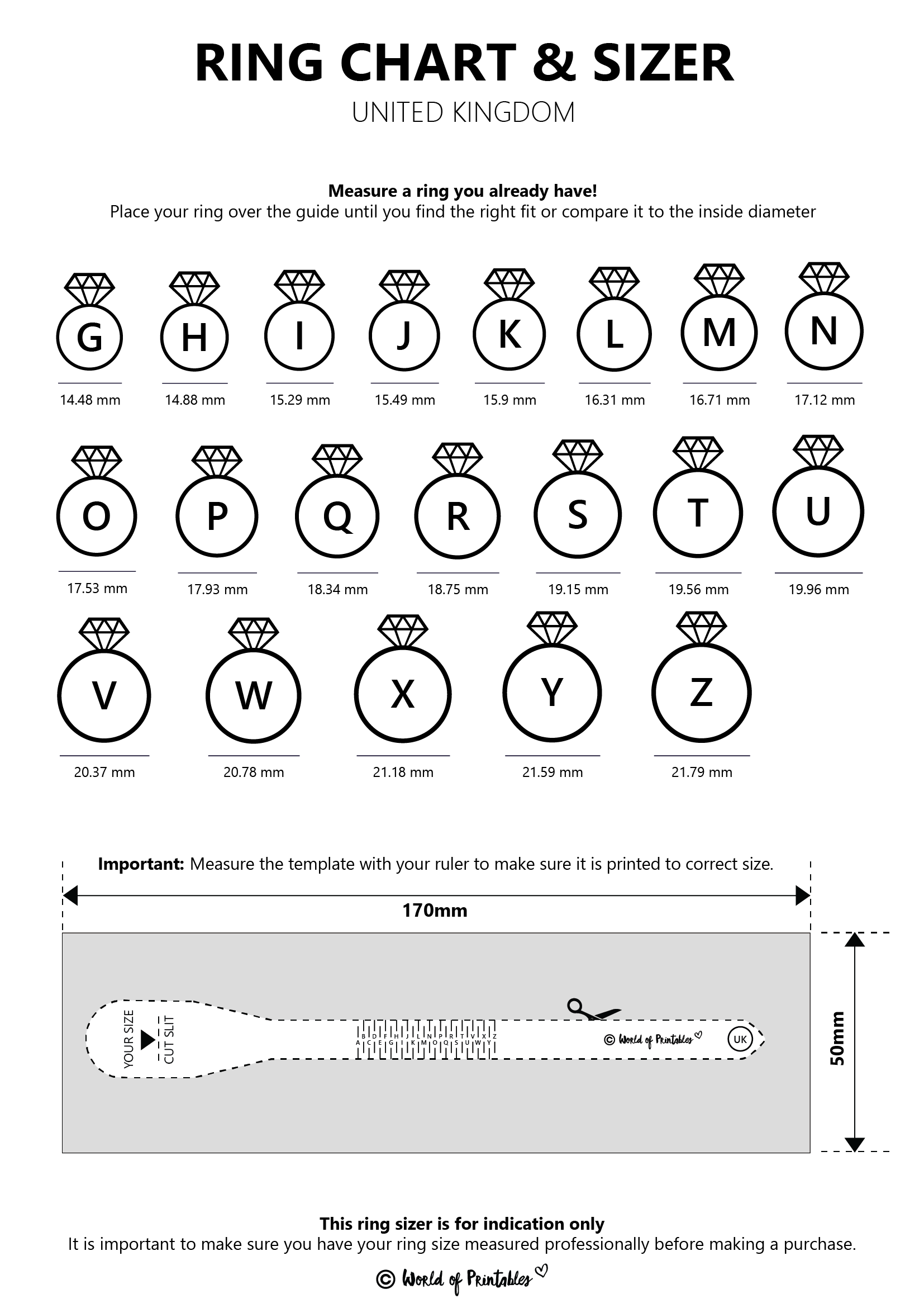 Paper Ring Size Chart Ring Measurement Guide Sales