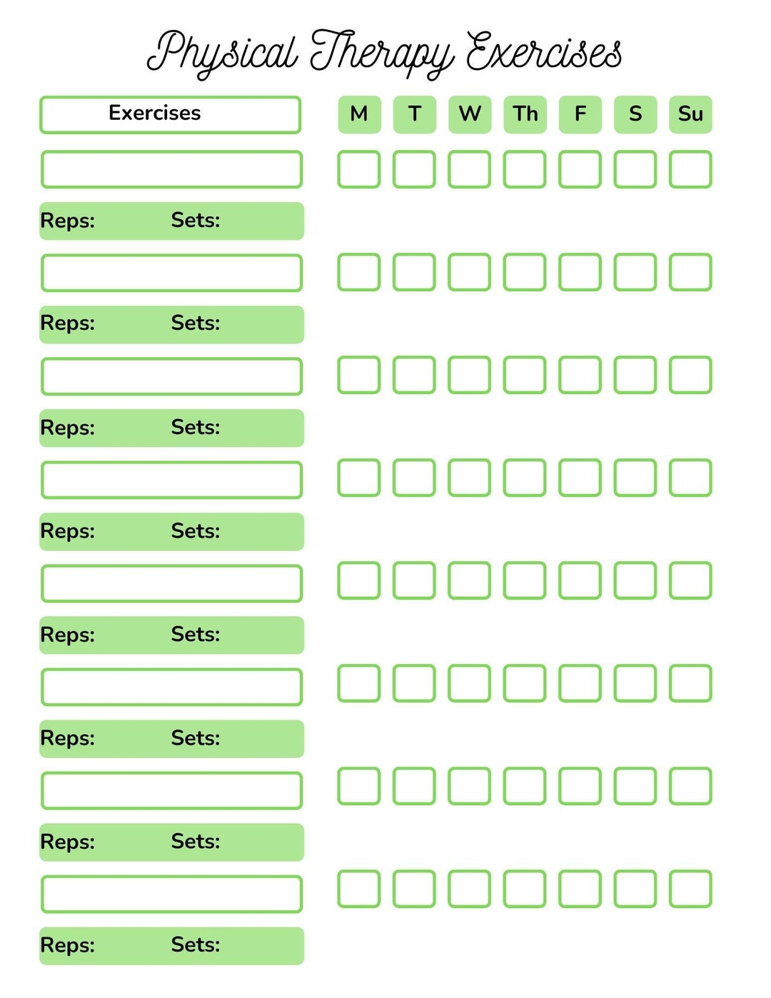 printable exercise charts