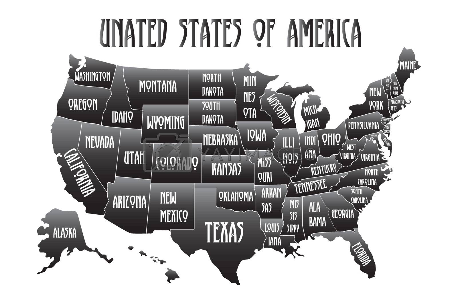 Poster Map Of United States Of America With State Names Black And White Print Map Of USA For T shirt Poster Or Geographic Themes Hand drawn Black Map With States By Klerik78 Vectors U0026