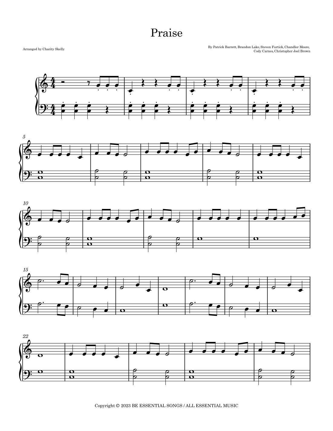 Praise arr Charity Skelly By Elevation Worship Easy Piano Digital Sheet Music