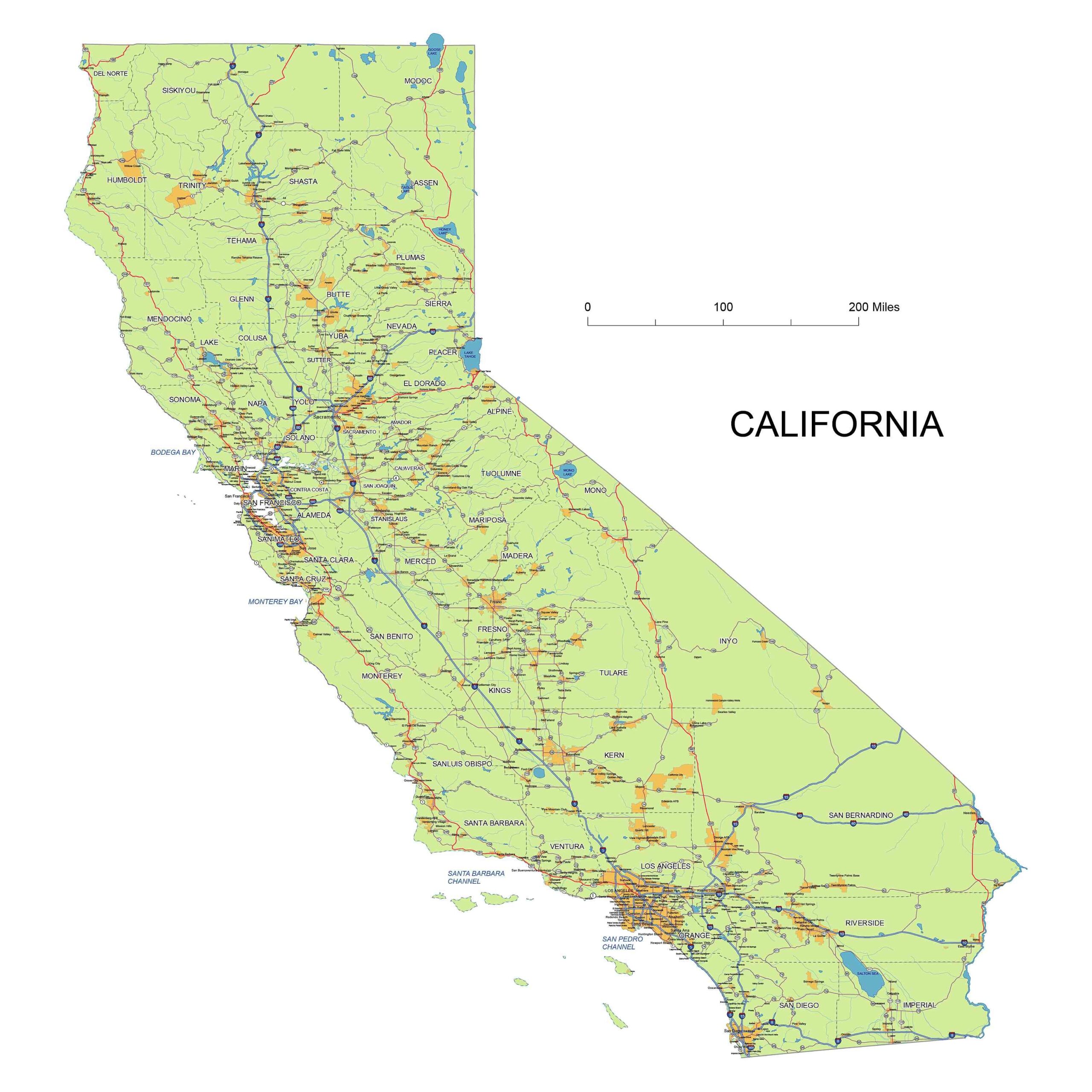 printable road map of california
