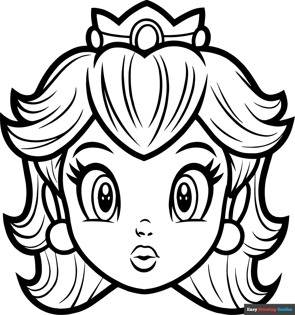 Princess Peach Face Coloring Page Easy Drawing Guides