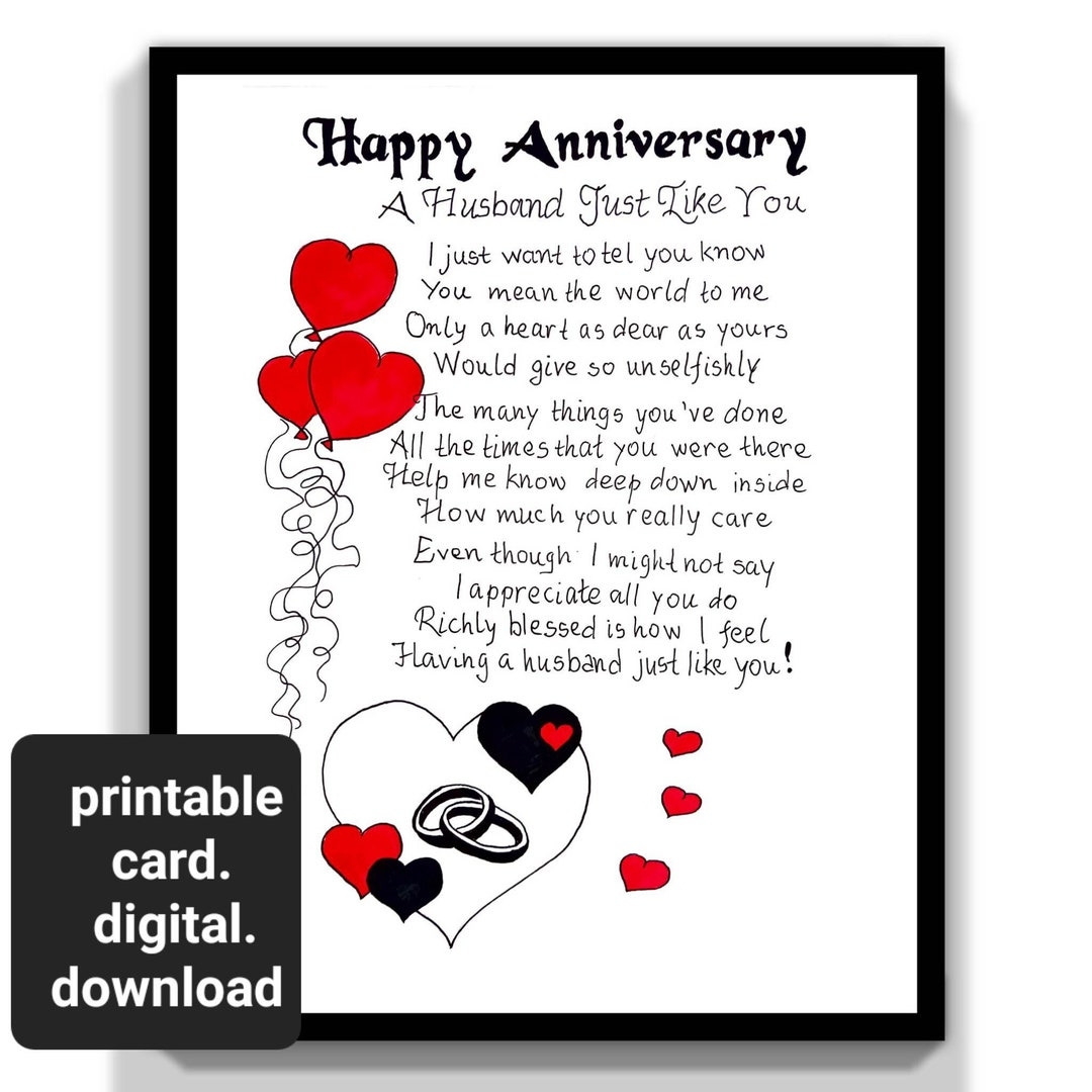 Printable Anniversary Husband Gift Card To My Husband Anniversary Card Romantic Card For Husband Anniversary Message Card For Him Etsy