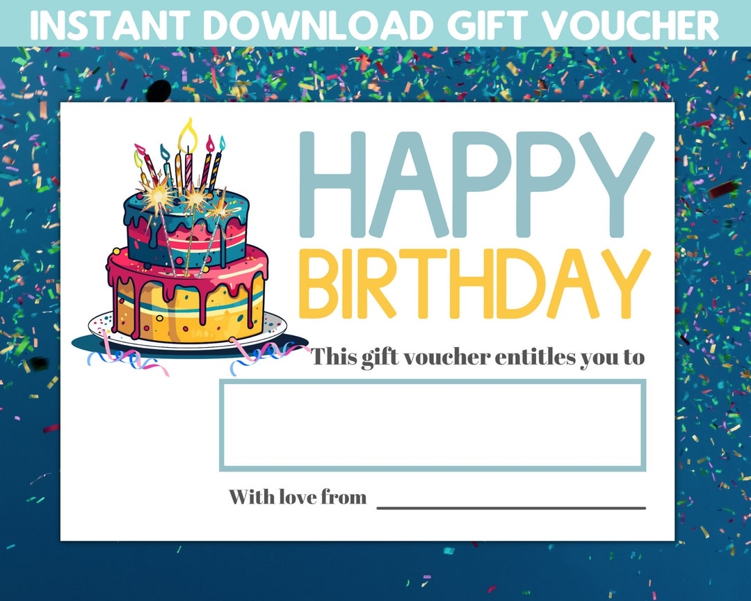 Printable Birthday Gift Certificate Template digital Download Etsy