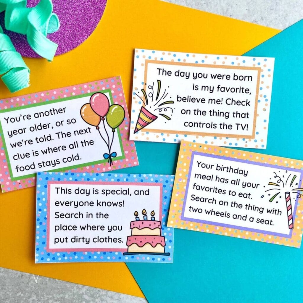 Printable Birthday Treasure Hunt Clues For Kids 33 Clues 