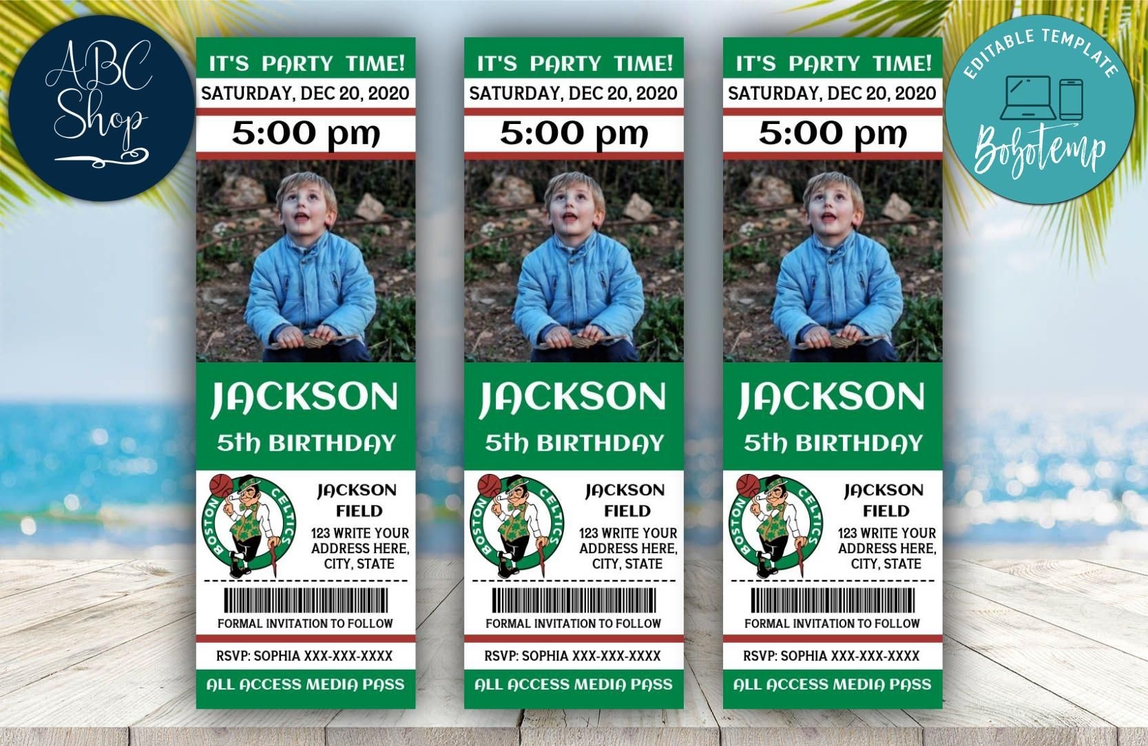 Printable Boston Celtics Birthday Ticket Invitations DIY
