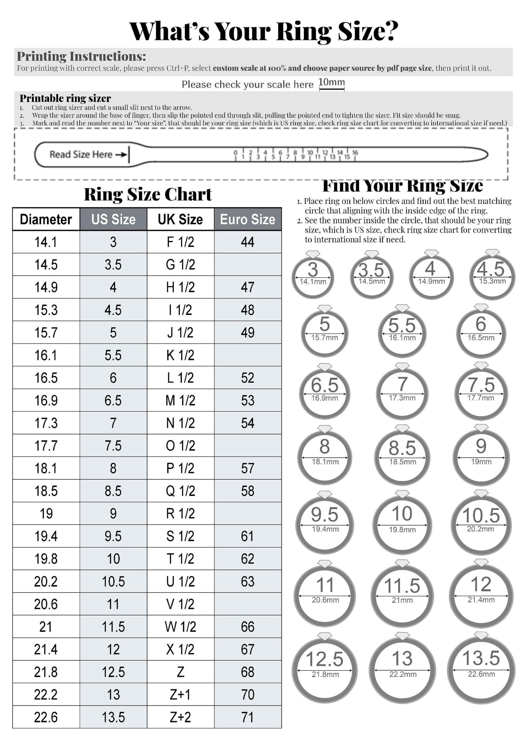 Printable Diamond Ring Sizer Ring Size Finder Ring Size Measure Worksheets Library