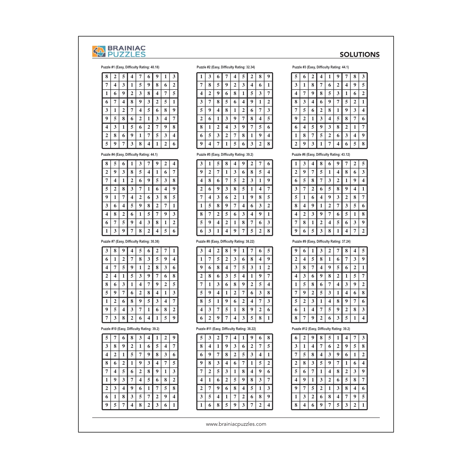 Printable Easy Sudoku Pack 432 Puzzles For Adults Volume 1 Brainiac Puzzles