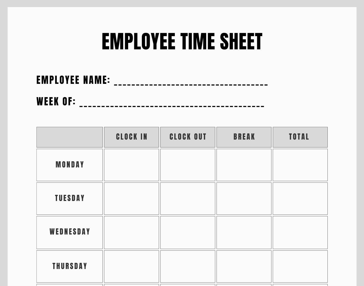 employee timesheet printable