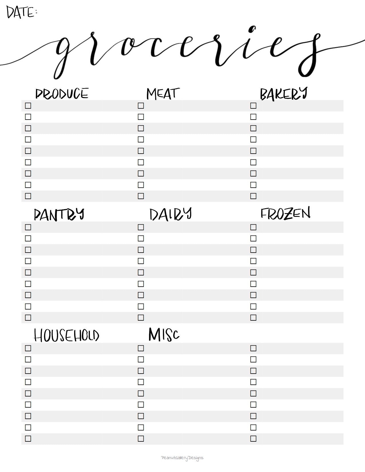 Printable Grocery List Template PDF Instand Download