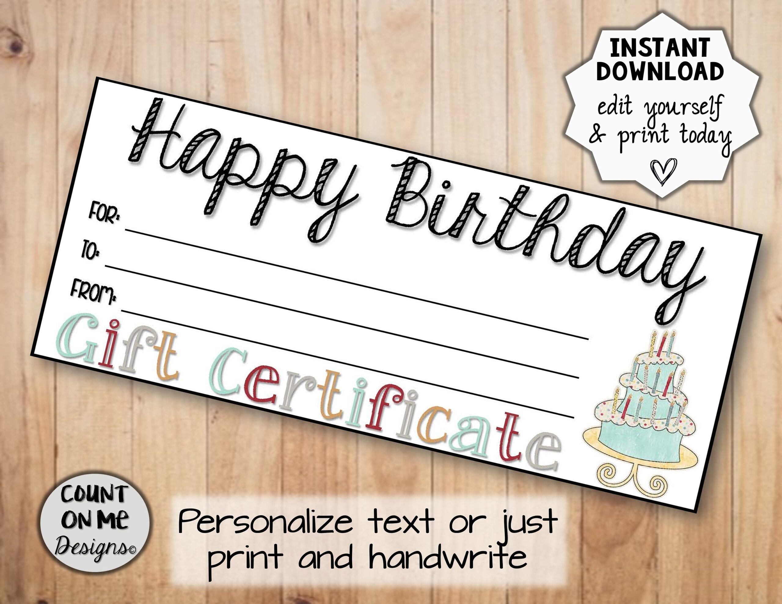 Printable Happy Birthday Gift Certificates Etsy