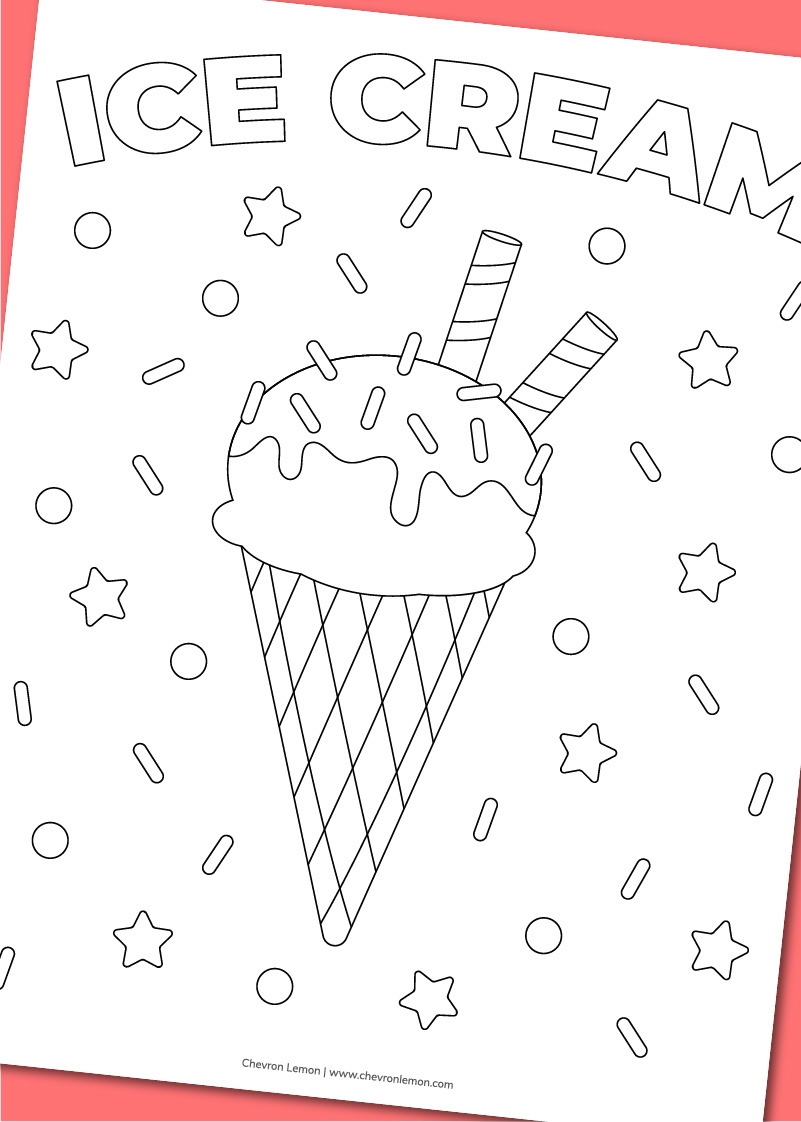 Printable Ice Cream Coloring Page Chevron Lemon