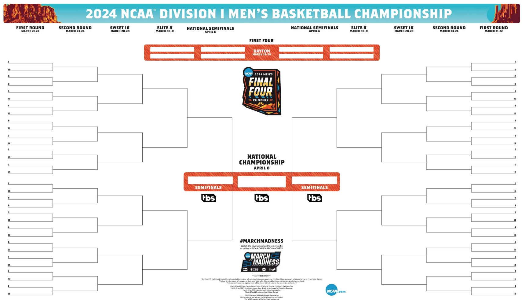 Printable March Madness Bracket For 2024 NCAA Tournament Interbasket