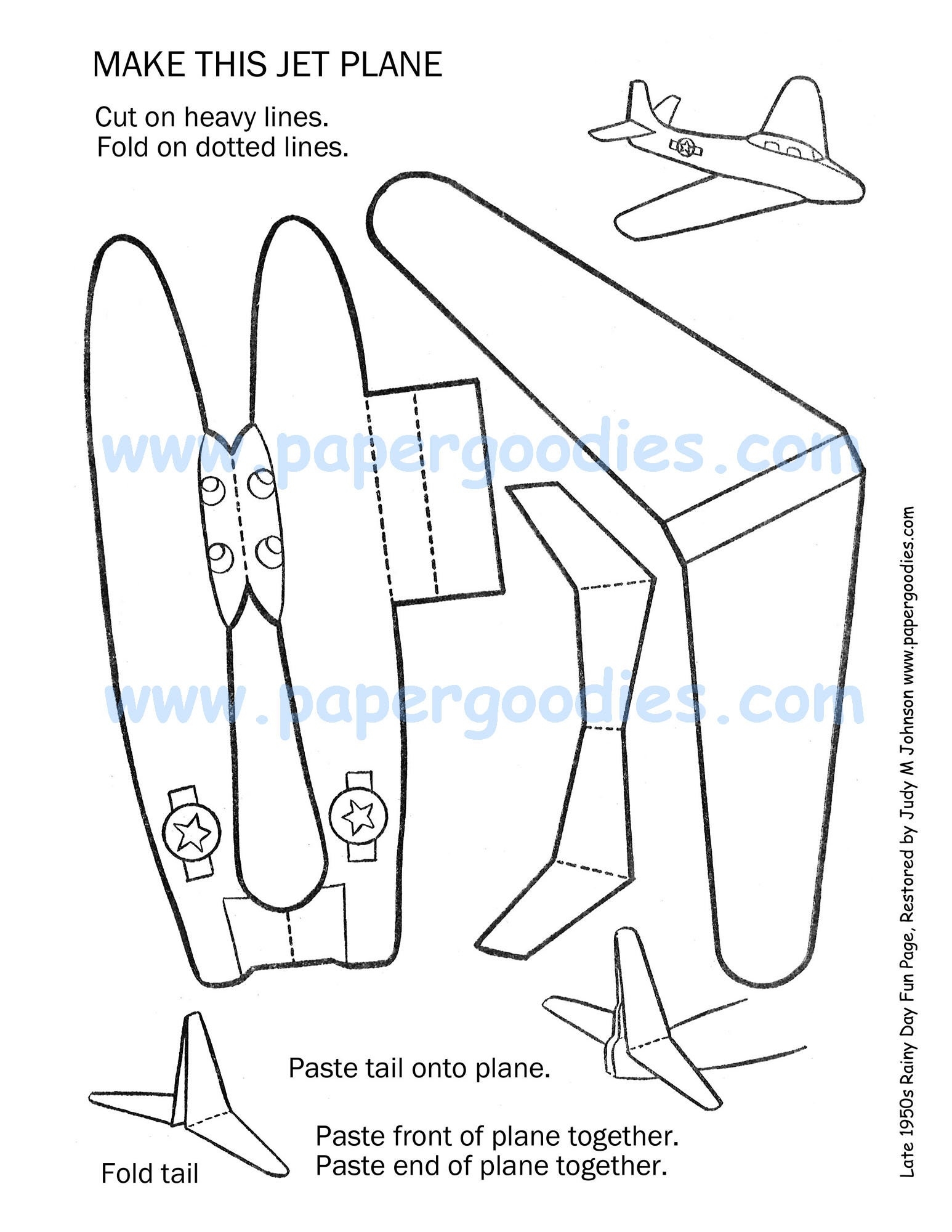 Printable Paper Airplane Craft Color cut fly Toy digital 