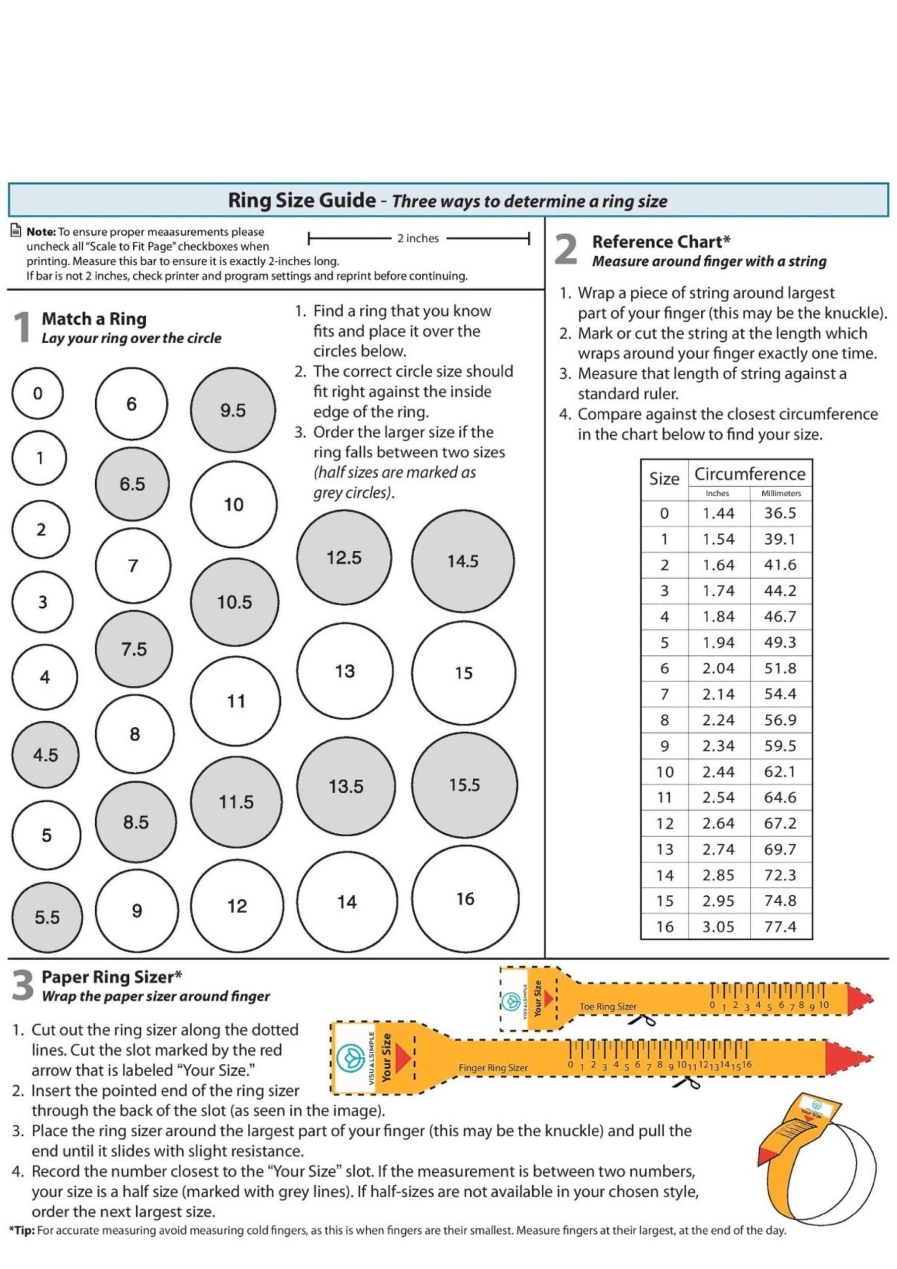 Printable Ring Size Chart ring Size Finder ring Sizing Guide Tool 