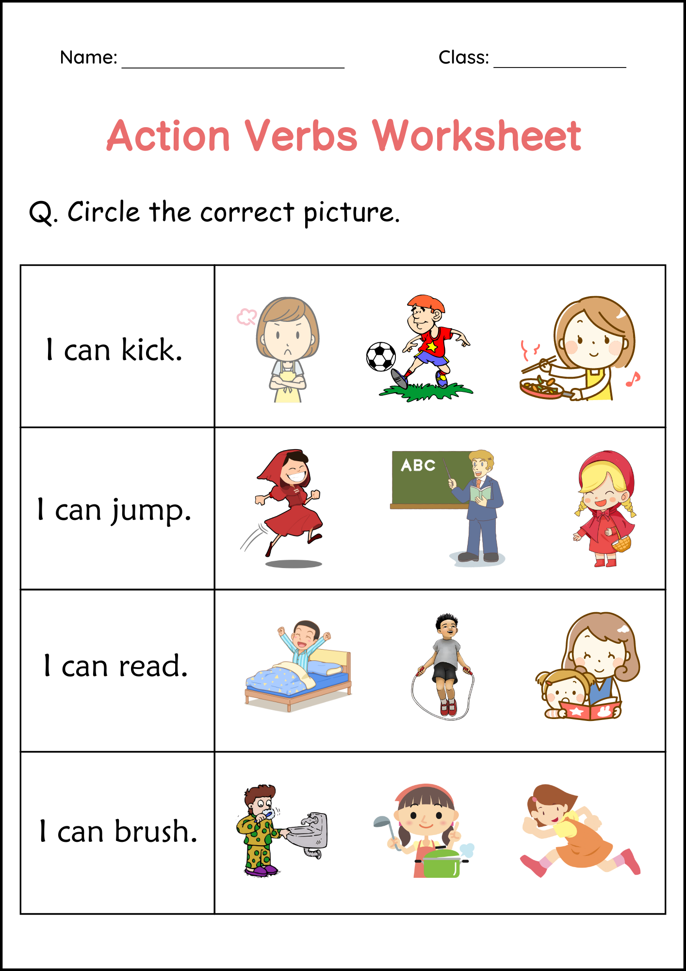 action verbs printable
