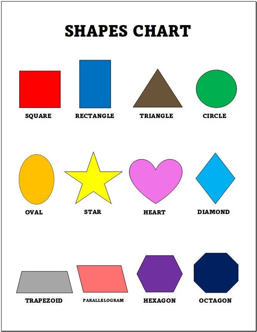 Printable Shapes Chart Home School Chart For Teaching Shapes PDF File Etsy