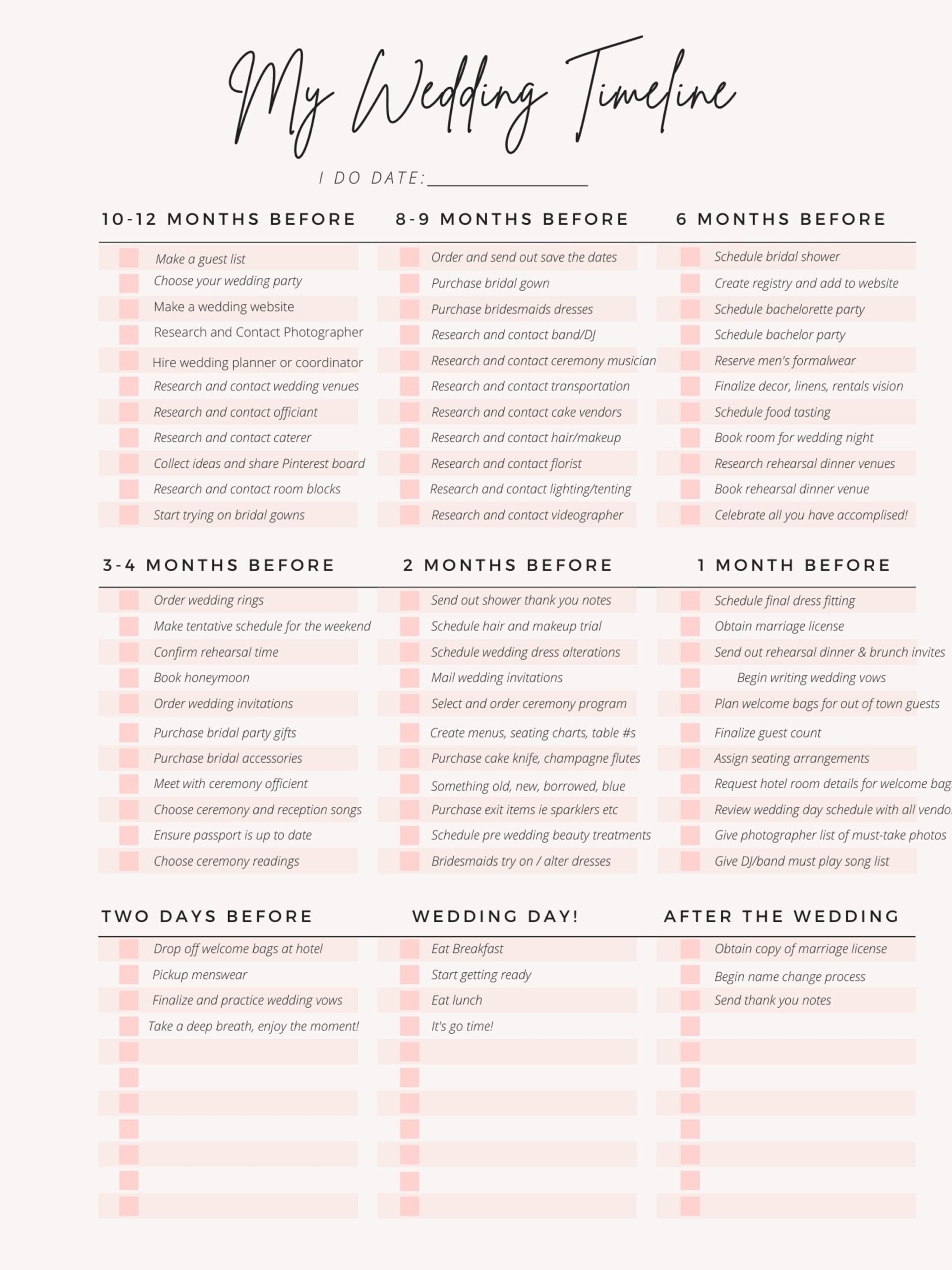 wedding planner list printable