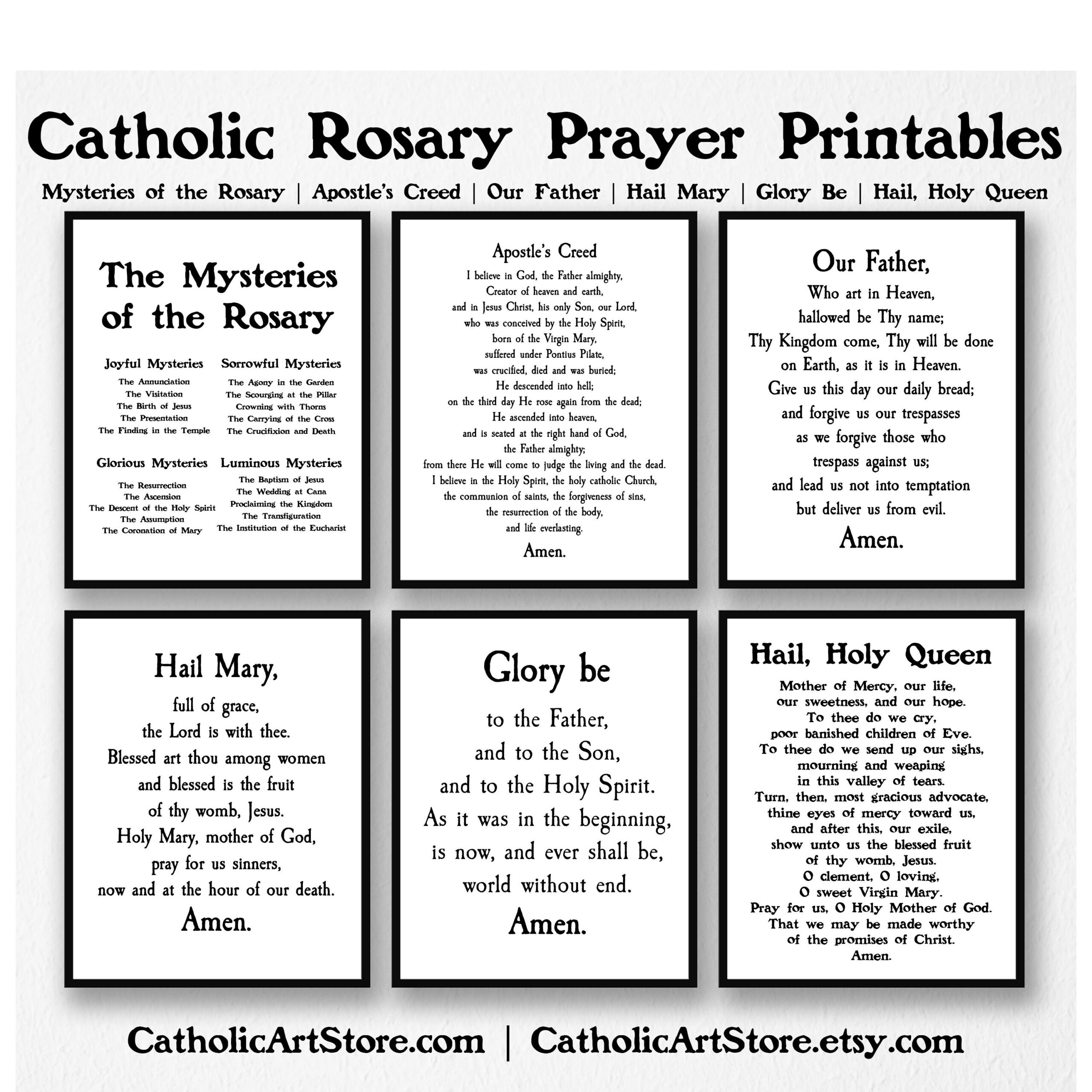 Rosary Prayer Art Print Set Catholic Marian Devotion digital 