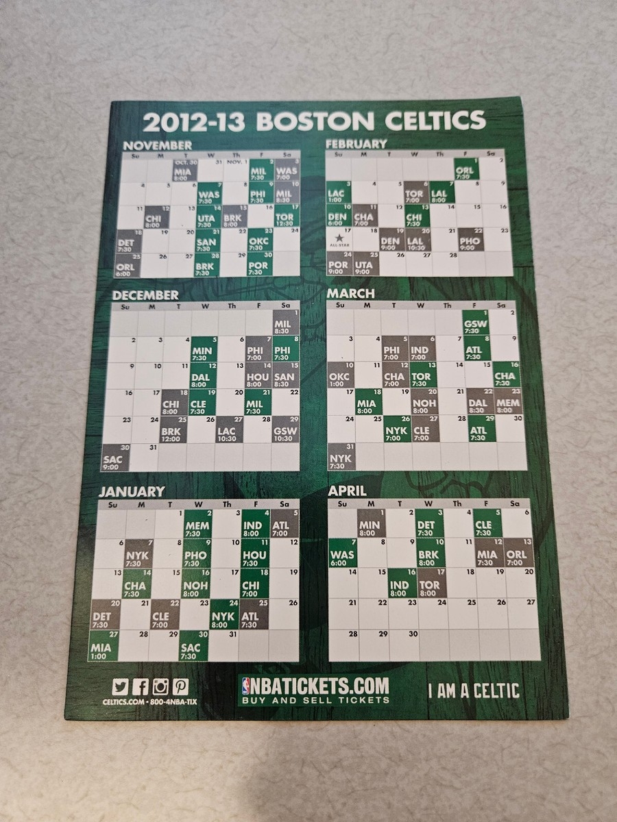 RS20 Boston Celtics 2012 13 NBA Basketball Magnet Schedule Team 