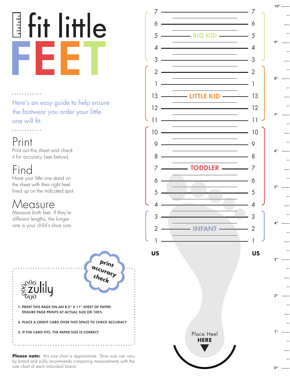 printable shoe size chart