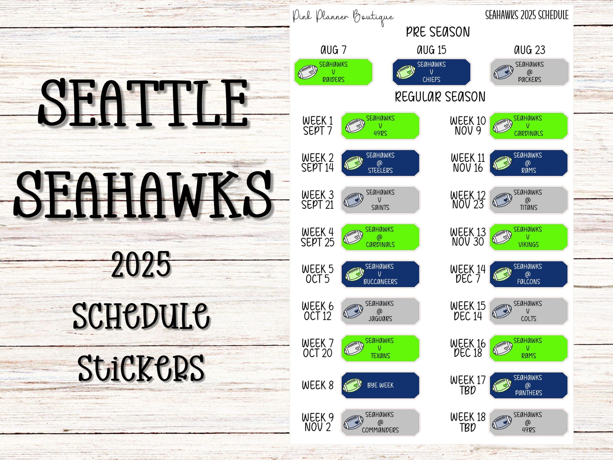 Seahawks Schedule Etsy