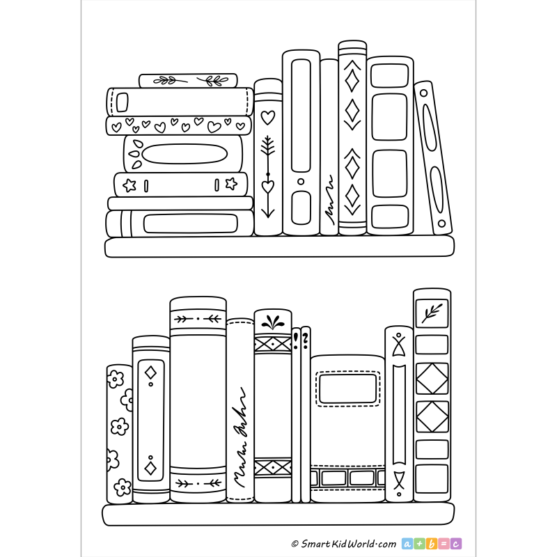 Shelves Full Of Books Coloring Page Home Library SmartKidWorld