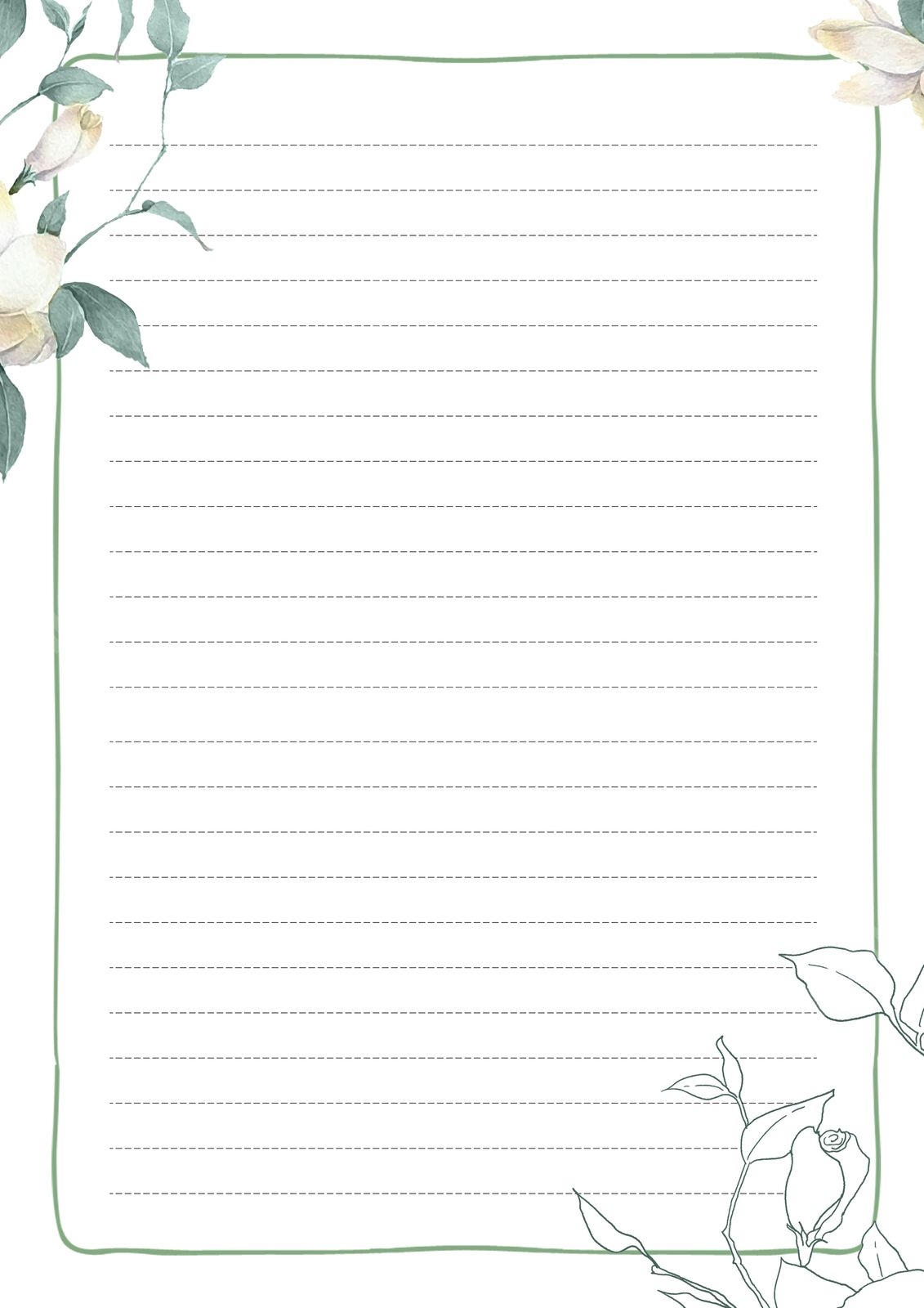 Stationery With Fresh Jasmine Branches And Leaves Design Page Border Background Word Template And Google Docs For Free Download