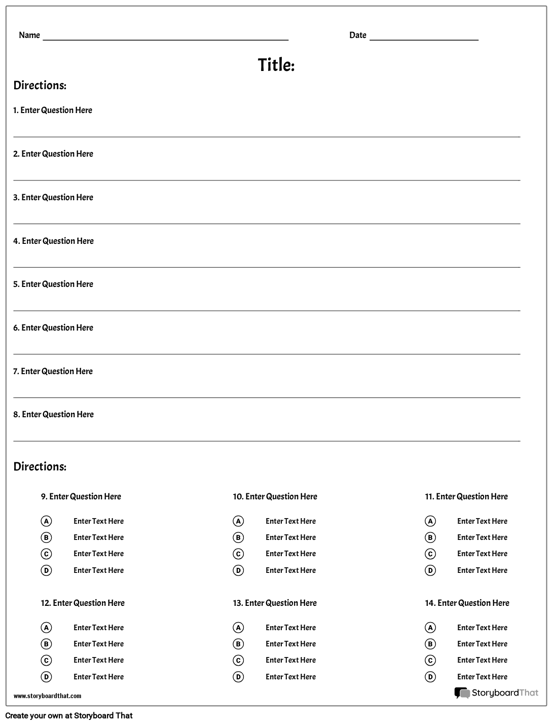 Storyboard That Free Quiz Maker Templates For Teachers