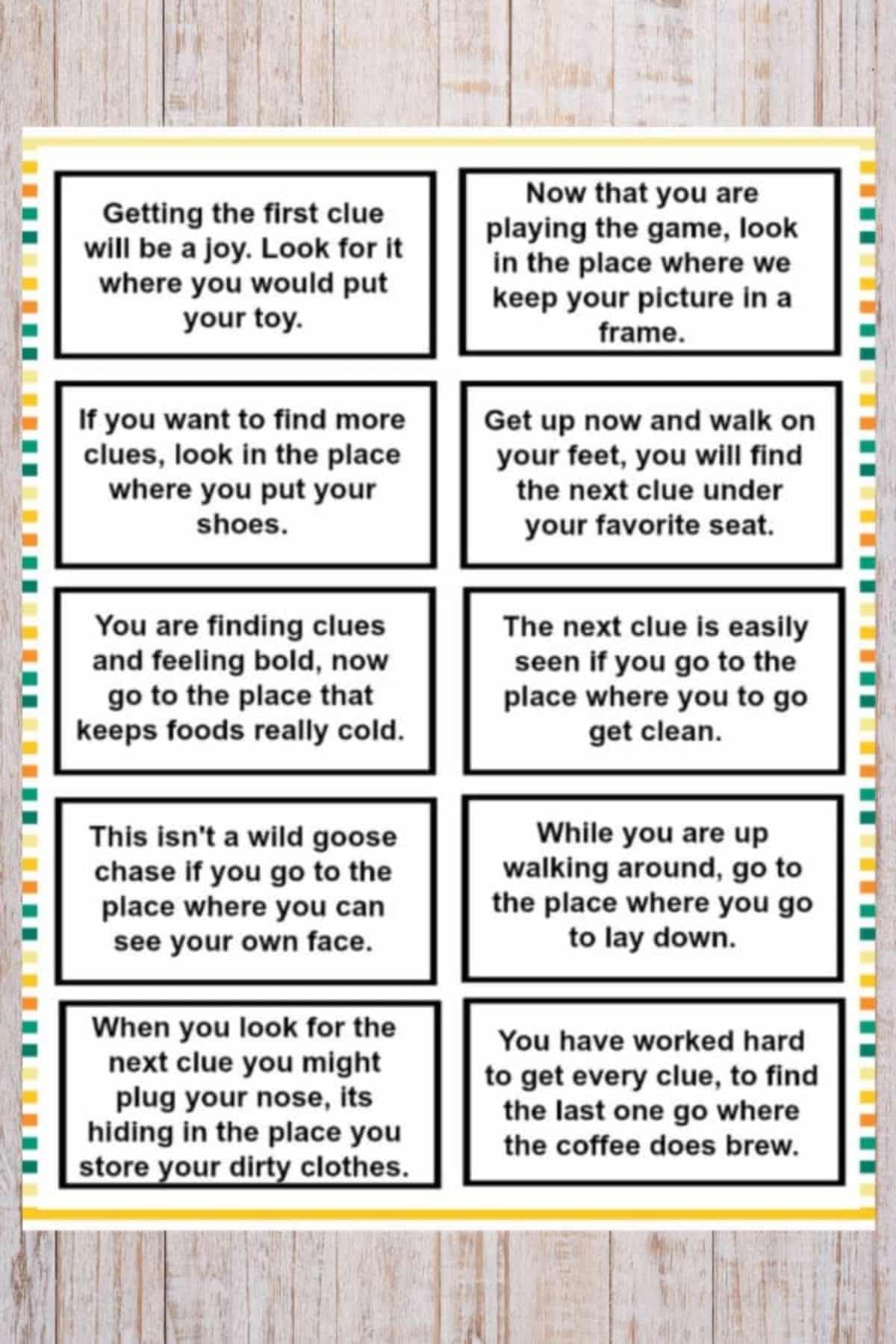 Treasure Hunt Clues For Kids