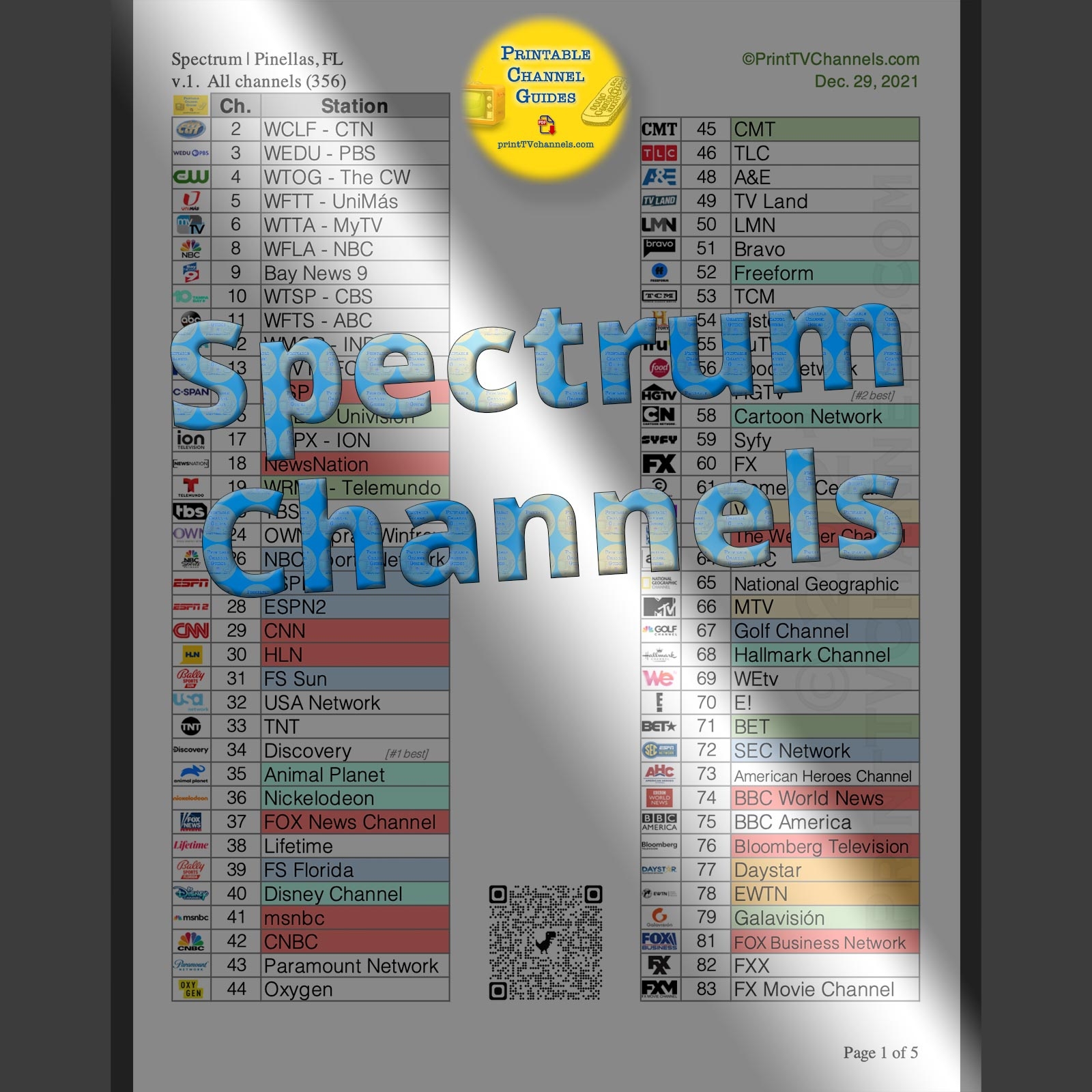 printable spectrum channel lineup